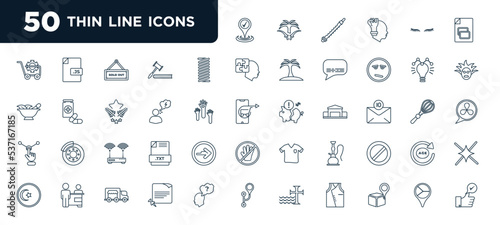 set of most common used 50 web icons in outline style. thin line icons such as checkpoint, coil, imagine, network device, hookah, sticky note, czech rlic vector