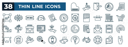 set of most common used web icons in outline style. thin line icons such as piano, area, e, item, grow, , look, uk vector
