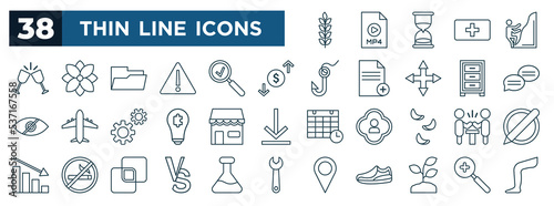 set of most common used web icons in outline style. thin line icons such as grain, cheers, amount, text message, merchant, competitor, versus, sprout vector