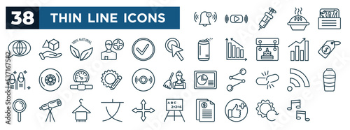 set of most common used web icons in outline style. thin line icons such as notifications, languages, mouse pointer, price tag, cd, rss, yellow, advantage vector