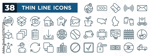 set of most common used web icons in outline style. thin line icons such as abroad, cashflow, photo gallery, wifi router, humanity, patterns, bring, dollar bill vector