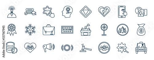 set of most common used web icons in outline style. thin line icons such as smart, skill, touch, snow, conference, bitcoin, announcement, member vector.