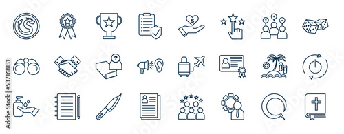 set of most common used web icons in outline style. thin line icons such as dragon, policy, customers, cooperation, trip, restart, knife, crm vector.