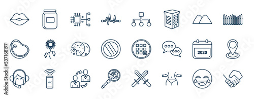 set of most common used web icons in outline style. thin line icons such as kiss, pulse, sand, sunflower, programs, current, agency, healthy food vector.