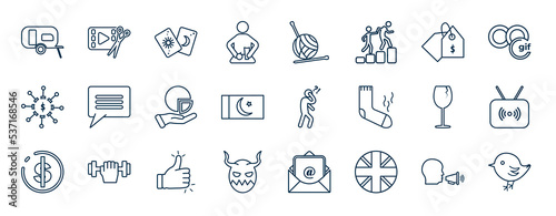 set of most common used web icons in outline style. thin line icons such as camper, cafeteria, prices, tooltip, forget, live stream, like button, great britain vector.