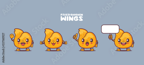 fried chicken wings cartoon mascot. food vector illustration