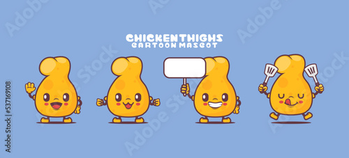 chicken thigngs cartoon mascot. food vector illustration
