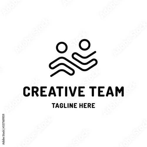 Creative team work logo template. Vector linear human resources illustration. Conceptual people recruit design idea