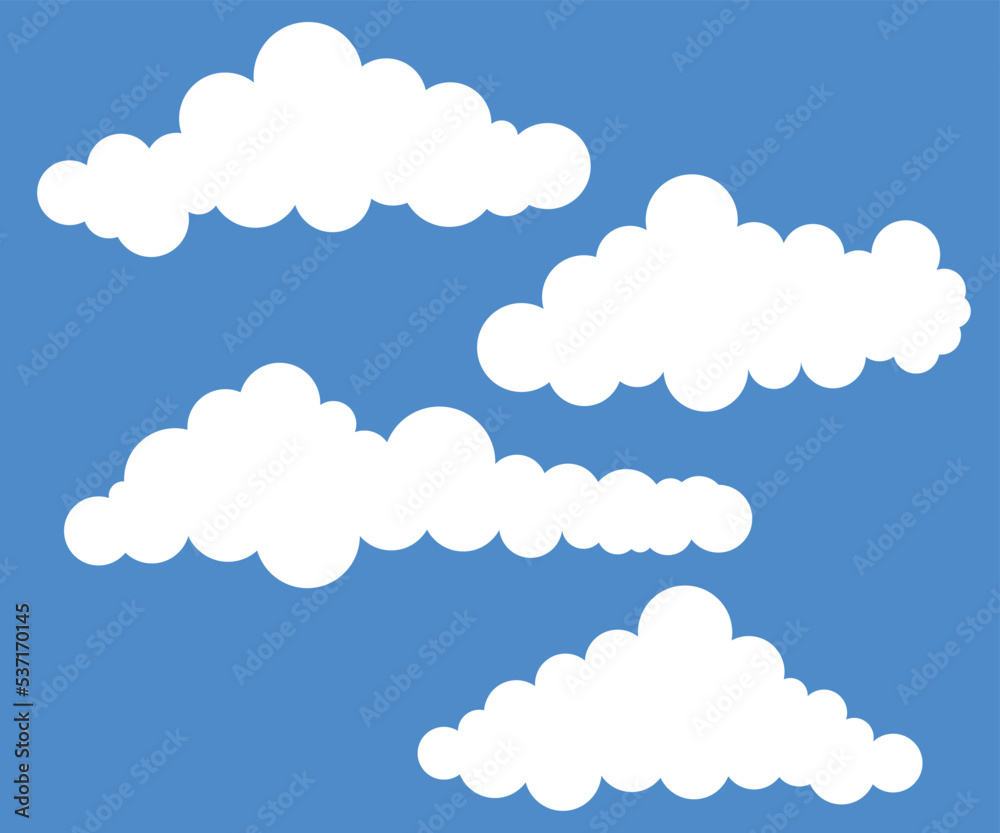 Long White vector Cloud set. Abstract white cloudy set isolated Vector illustration with blue background