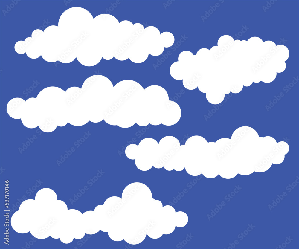 Long Cloud White vector Cloud set. Abstract white cloudy set isolated Vector illustration with blue background
