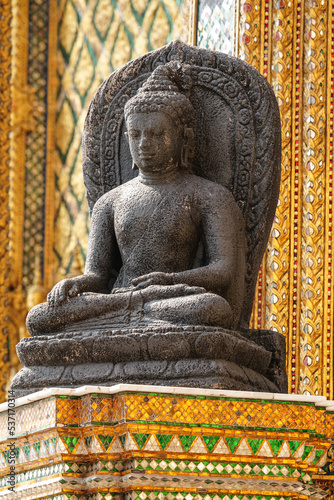 Photography Meditation Buddha statue in front of the church in Wat Phra Kaew, Thailand for tourists to see and take photos