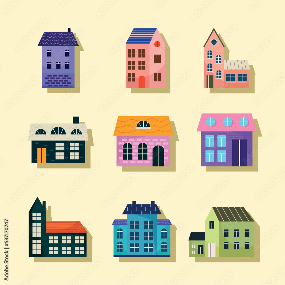 nine houses facades icons