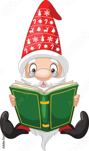 Cartoon gnome reading a book