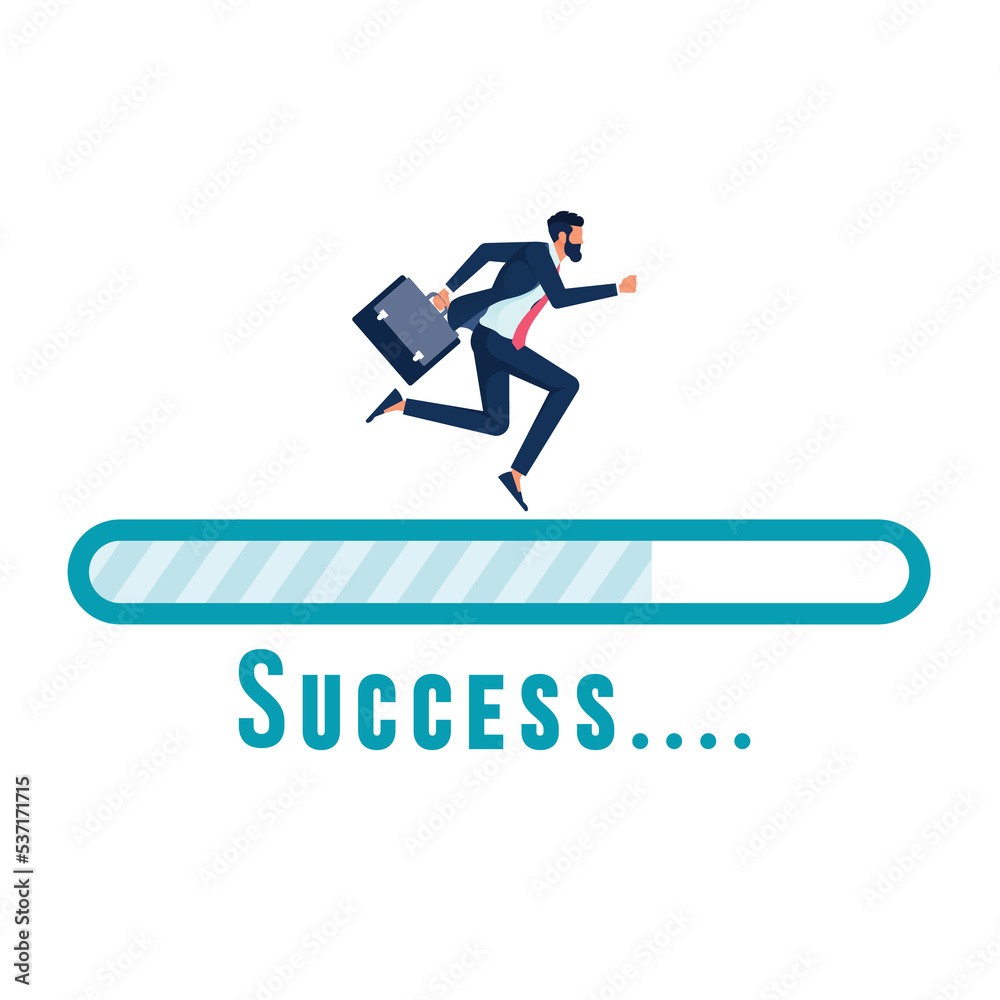 Business success vector concept, businessman and progress loading bar