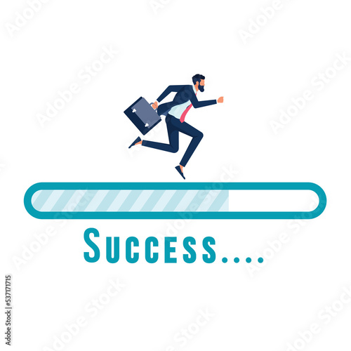 Business success vector concept, businessman and progress loading bar
