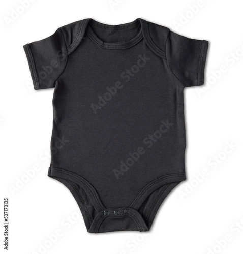 Black baby bodysuit mockup, baby onesie, transparent movable image for scene creation, design presentation.
