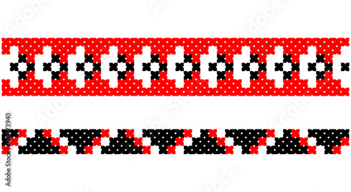 Embroidered good like old handmade cross-stitch ethnic Ukraine pattern. Ukrainian towel ornament, rushnyk called, vector.