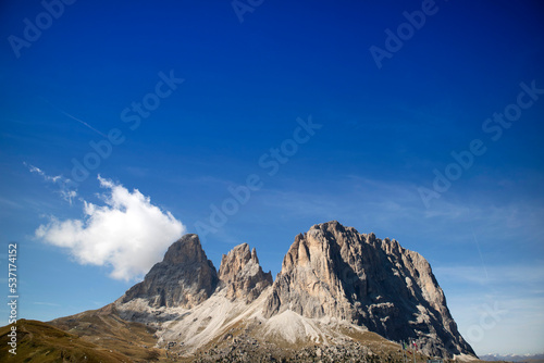 The mountain range of the Dolomites seen on the Sasso Lungo