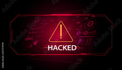 abstract signal Or are warned that it has been hacked by viruses, malware or hackers on a red digital background.