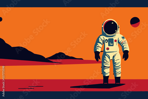 Digital vector illustration of an astronaut on mars on orange colors background