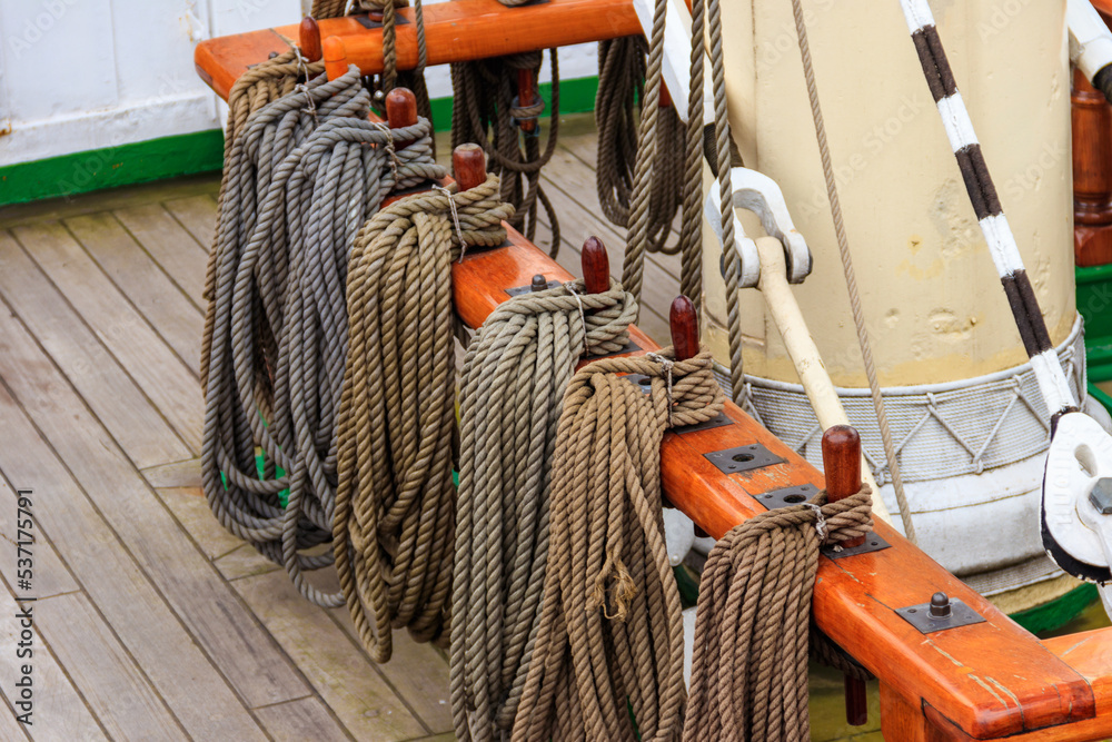 Nautical ropes on a deck of a large ship Nautical ropes on a deck of a large ship