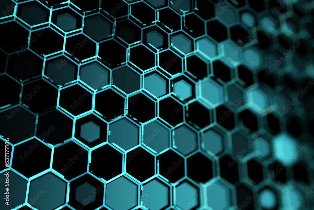 Naklejka premium Creative blue hexagonal backdrop. Technology, design and landing page concept. 3D Rendering.