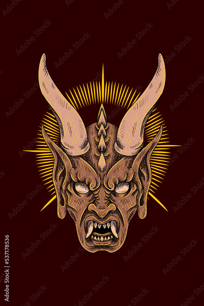 Horned monster head vector illustration Horned monster head vector illustration