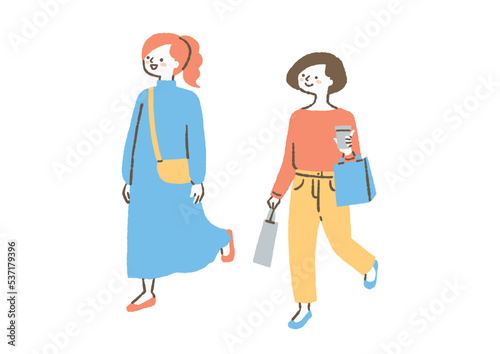 買い物に出かける女性二人_色