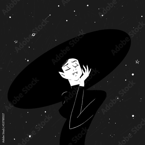A vampire character into the black hole void of space