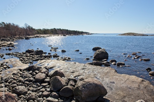 Rocky seashore on the island of Ulko-Tammio, Eastern Gulf of Finland National Park, Finland.