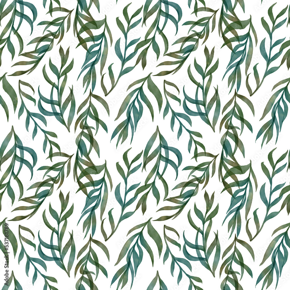 Seamless leaf pattern with watercolor effect