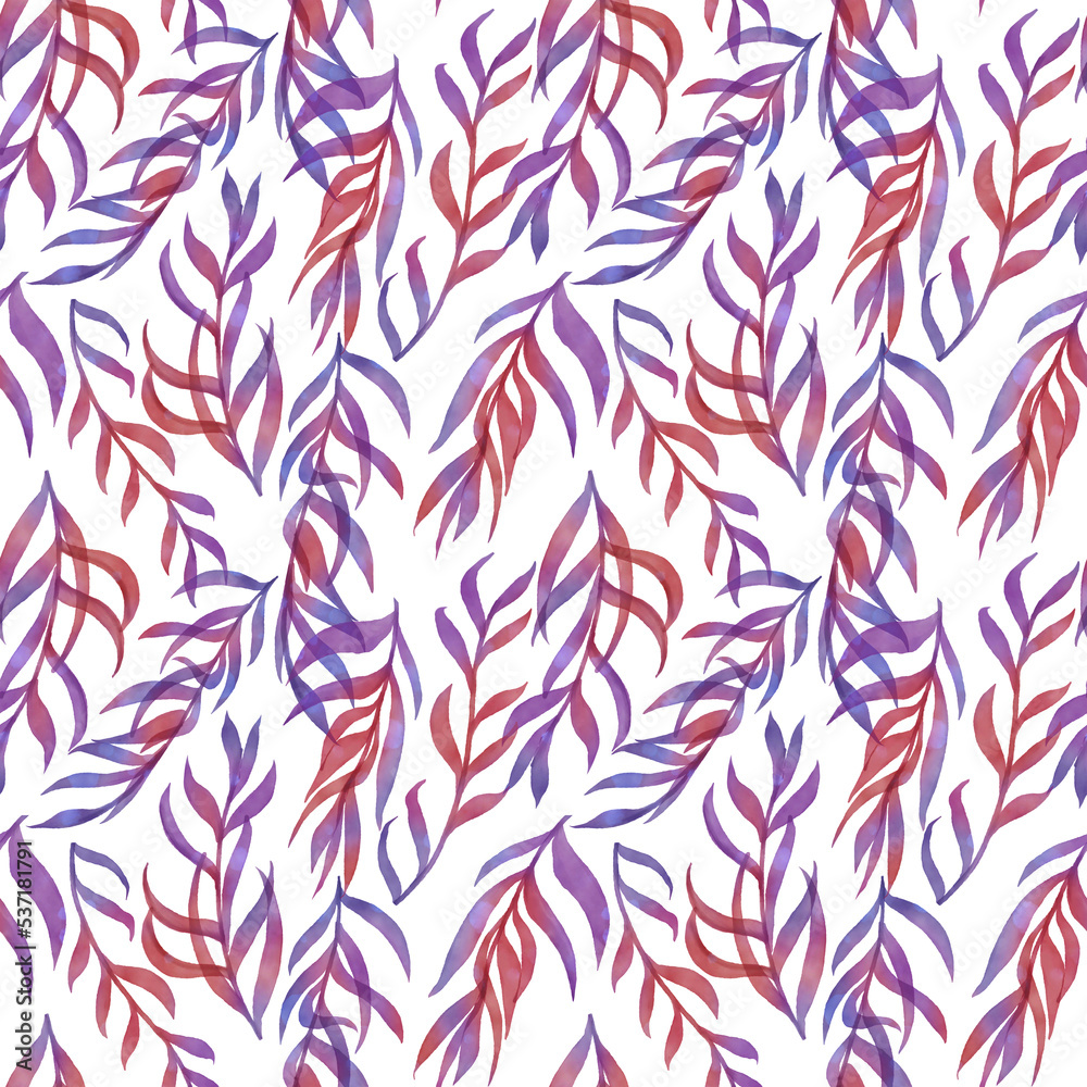 Seamless leaf pattern with watercolor effect