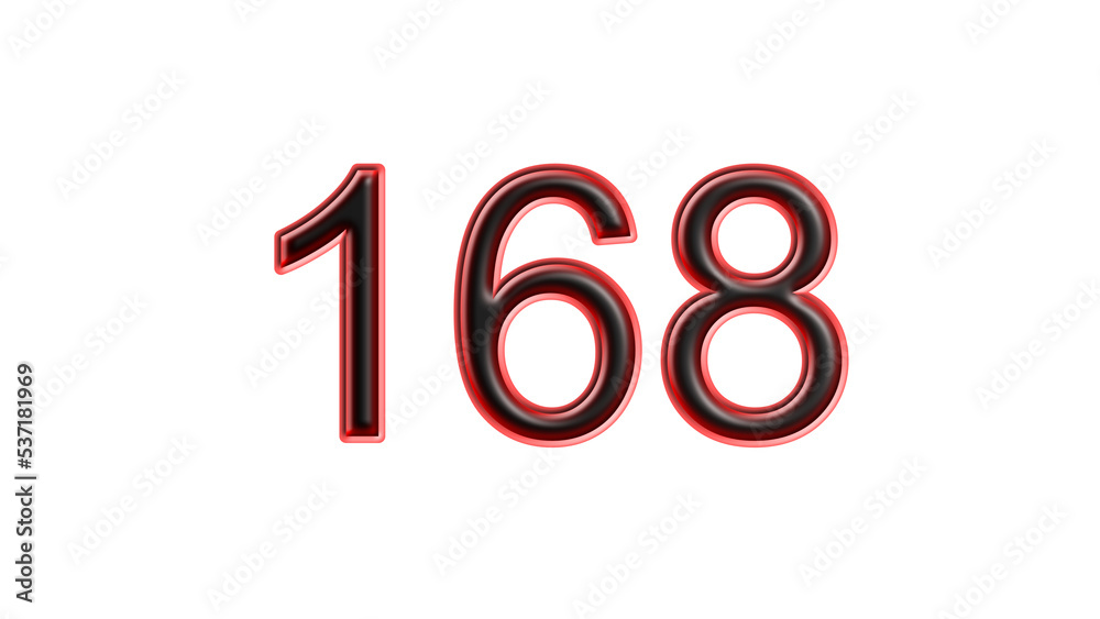red 168 number 3d effect white background red 168 number 3d effect white background