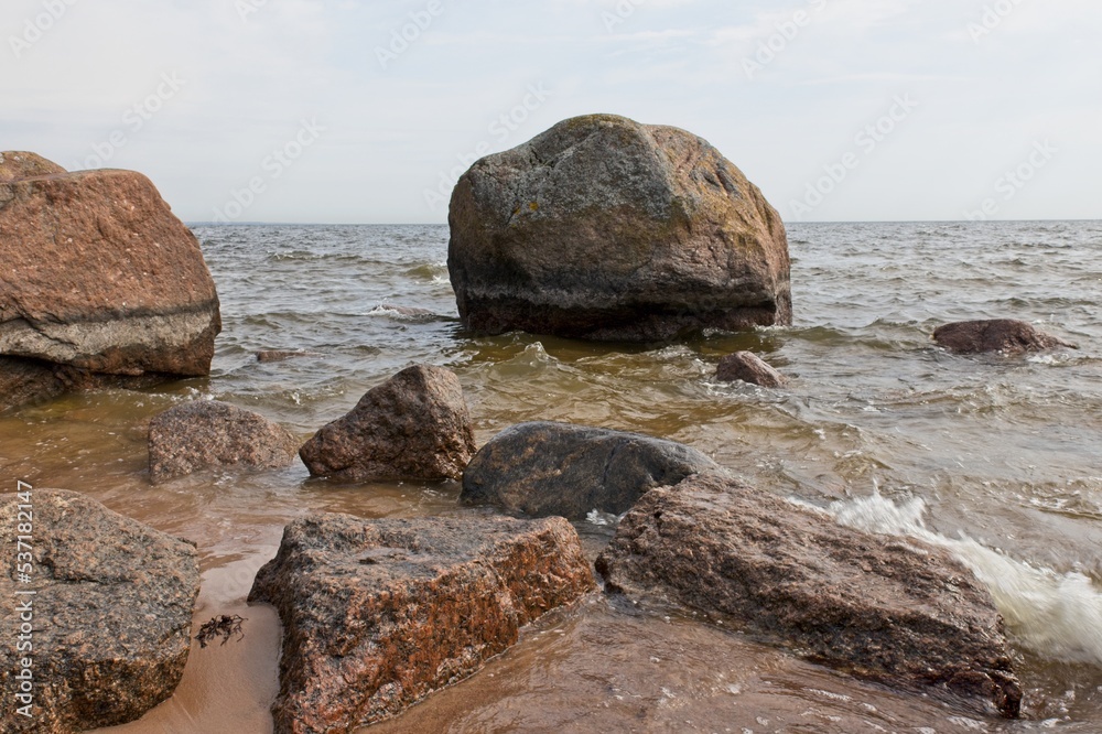 Rocky seashore on the island of Kaunissaari, Pyhtää, Finland.