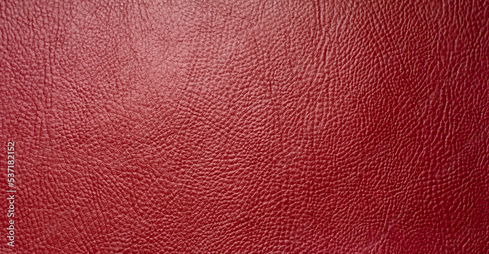 Fototapeta premium The background is made of red leather fabric. Red texture of genuine leather. Leather background for text.