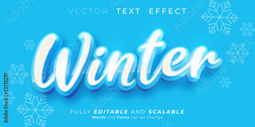 Editable text effect, winter with 3D style lettering