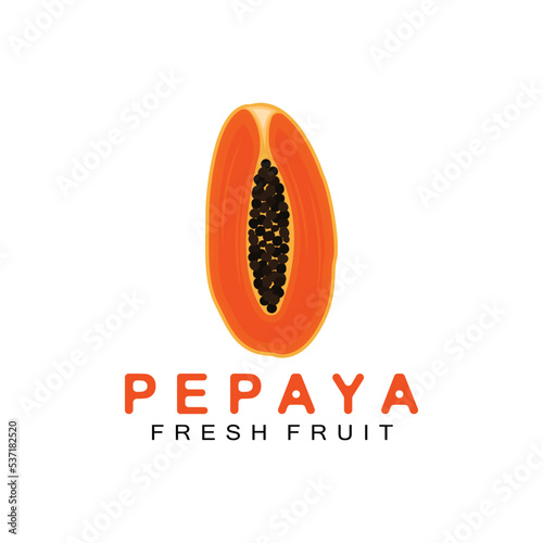 Textured Orange Fruit Design Papaya Logo, Papaya Tree Brand Product Label Vector, Fruit Market