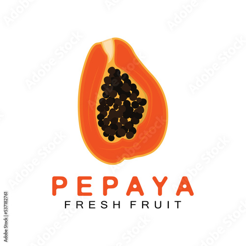 Textured Orange Fruit Design Papaya Logo, Papaya Tree Brand Product Label Vector, Fruit Market