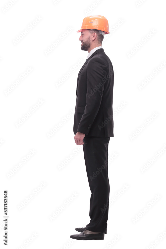 in full growth. successful businessman in a protective helmet