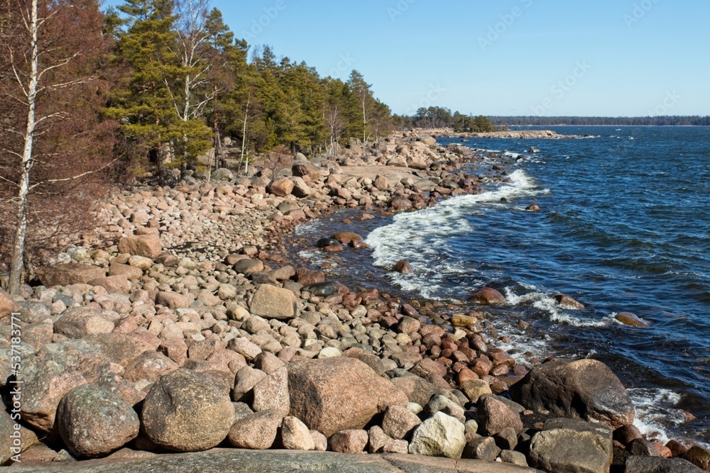 View of rocky seashore at Varlaxudden recreation area, Emäsalo, Finland. View of rocky seashore at Varlaxudden recreation area, Emäsalo, Finland.