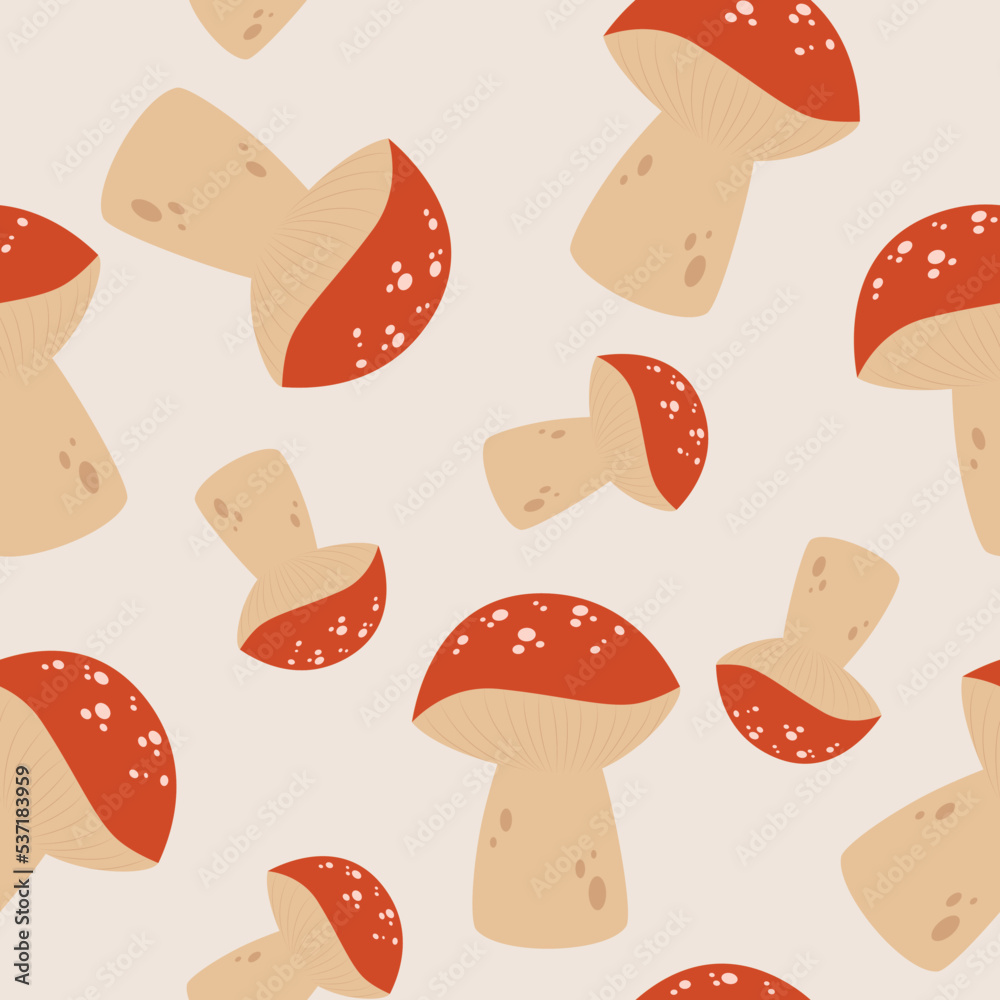 Mushroom pattern. Mushroom vector seamless pattern. Cartoon mushroom background.