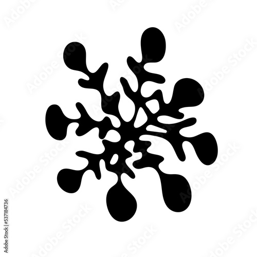 Naive black silhouette of snowflake drawing of marker pen in childlike freehand style strange scrabble art. For greeting card, gift packaging. Funny scribble style collection for happy new year. 