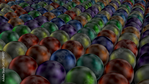 Colorful turbid glass bead in line (3D Rendering)