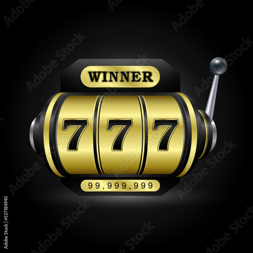 Casino or Slot machine golden 3D isolated on black background. lucky win the jackpot king slots 777. Gambling entertainment poulette blackjack. Gamble winner betting concept. Vector illustration.