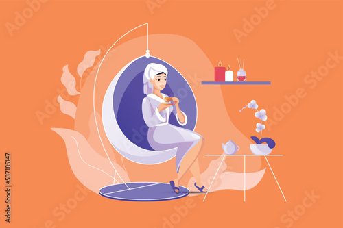 Spa salon concept with people scene. Vector illustration.