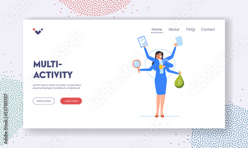 Multi Activity, Multitasking, Time Management, Productivity Landing Page Template. Effective Business Woman Work