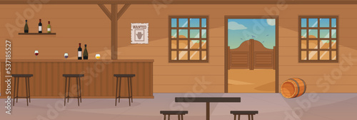 Cute and nice design of Western saloon with furniture and interior objects vector design