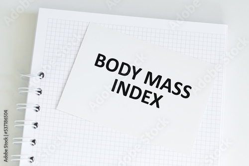 medical text BODY MASS INDEX on the card. white background, medical concept