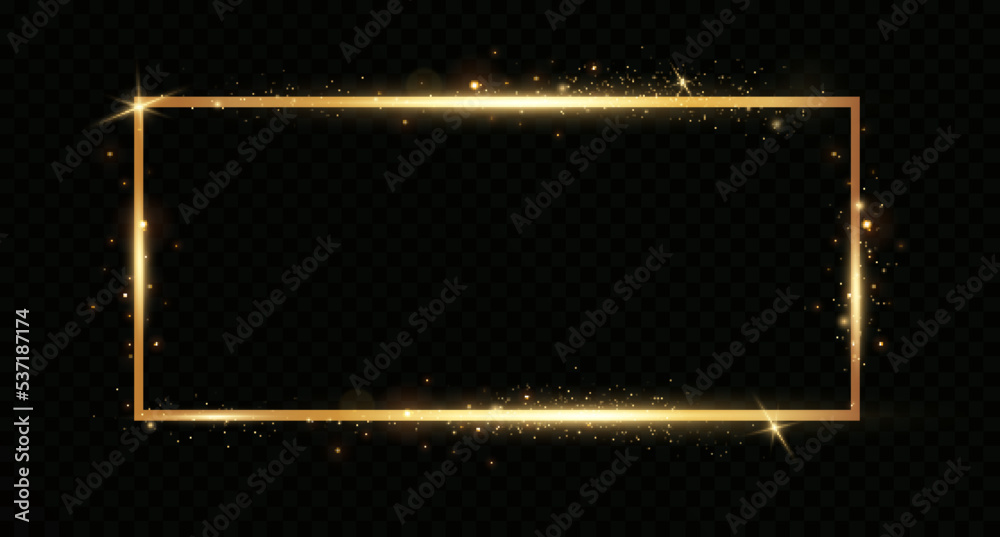Obraz premium Golden light frames. Luminous luxury banner. Rectangular frame with light effects.