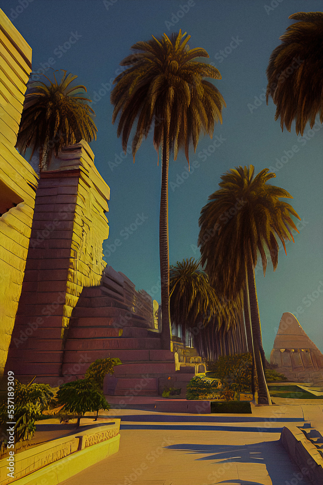 Ancient buildings from Mesopotamia era, 3000BC. Illustrations., Keith